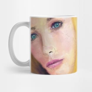 Painting of a Gorgeous Blonde Woman with Turquoise Eyes Mug